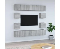 TV staliukas TV spintelių komplektas, 10 dalių, pilkas ąžuolo, mediena