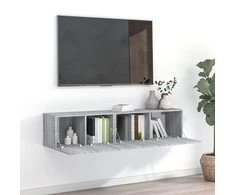 TV staliukas TV spintelių komplektas, 2 dalių, pilkas ąžuolo, mediena