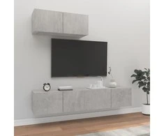 TV staliukas TV spintelių komplektas, 3 dalių, betono pilkas, mediena
