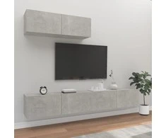TV staliukas TV spintelių komplektas, 3 dalių, betono pilkas, mediena