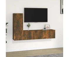 TV staliukas TV spintelių komplektas, 3 dalių, dūminio ąžuolo, mediena