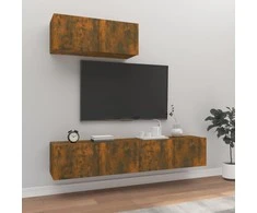 TV staliukas TV spintelių komplektas, 3 dalių, dūminio ąžuolo, mediena