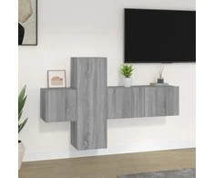 TV spintelių komplektas, 3 dalių, pilkas ąžuolo, mediena