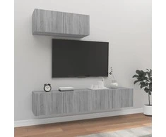 TV staliukas TV spintelių komplektas, 3 dalių, pilkas ąžuolo, mediena