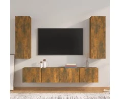 TV staliukas TV spintelių komplektas, 4 dalių, dūminio ąžuolo, mediena
