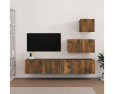 TV staliukas TV spintelių komplektas, 4 dalių, dūminio ąžuolo, mediena