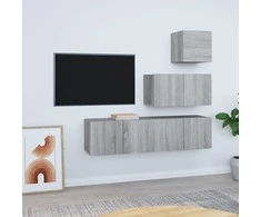 TV spintelių komplektas, 4 dalių, pilkas ąžuolo, mediena