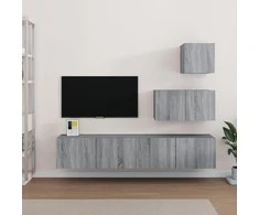 TV staliukas TV spintelių komplektas, 4 dalių, pilkas ąžuolo, mediena