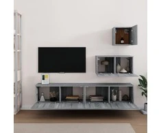 TV staliukas TV spintelių komplektas, 4 dalių, pilkas ąžuolo, mediena