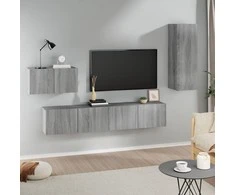 TV staliukas TV spintelių komplektas, 4 dalių, pilkas ąžuolo, mediena