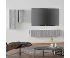 TV staliukas TV spintelių komplektas, 4 dalių, pilkas ąžuolo, mediena