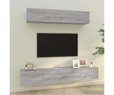 TV staliukas TV spintelių komplektas, 4 dalių, pilkas ąžuolo, mediena