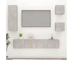 TV staliukas TV spintelių komplektas, 5 dalių, betono pilkas, mediena