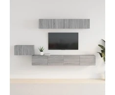 TV staliukas TV spintelių komplektas, 5 dalių, pilkas ąžuolo, mediena