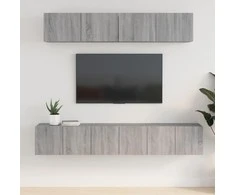 TV staliukas TV spintelių komplektas, 5 dalių, pilkas ąžuolo, mediena