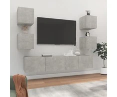 TV staliukas TV spintelių komplektas, 6 dalių, betono pilkas, mediena