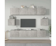 TV staliukas TV spintelių komplektas, 6 dalių, betono pilkas, mediena