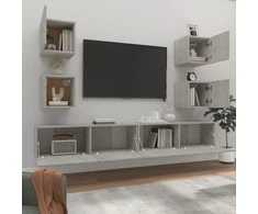 TV staliukas TV spintelių komplektas, 6 dalių, betono pilkas, mediena