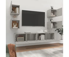 TV staliukas TV spintelių komplektas, 6 dalių, betono pilkas, mediena