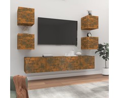 TV staliukas TV spintelių komplektas, 6 dalių, dūminio ąžuolo, mediena