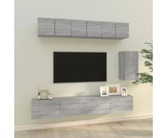 TV staliukas TV spintelių komplektas, 6 dalių, pilkas ąžuolo, mediena
