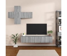 TV staliukas TV spintelių komplektas, 7 dalių, pilkas ąžuolo, mediena