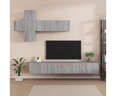 TV staliukas TV spintelių komplektas, 7 dalių, pilkas ąžuolo, mediena