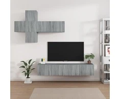 TV staliukas TV spintelių komplektas, 7 dalių, pilkas ąžuolo, mediena