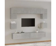 TV staliukas TV spintelių komplektas, 8 dalių, betono pilkas, mediena