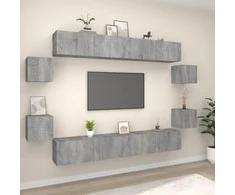 TV staliukas TV spintelių komplektas, 8 dalių, pilkas ąžuolo, mediena