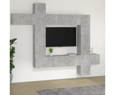 TV staliukas TV spintelių komplektas, 9 dalių, betono pilkas, mediena