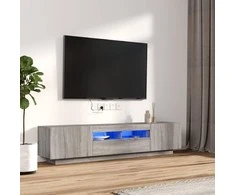 TV staliukas TV spintelių komplektas su LED, 2 dalių, pilkas ąžuolo, mediena