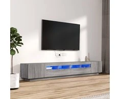 TV staliukas TV spintelių komplektas su LED, 3 dalių, pilkas ąžuolo, mediena