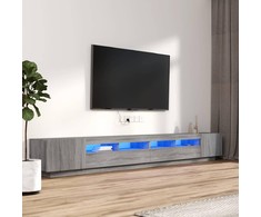TV staliukas TV spintelių komplektas su LED, 3 dalių, pilkas ąžuolo, mediena