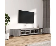 TV staliukas TV spintelių komplektas su LED, 3 dalių, pilkas ąžuolo, mediena