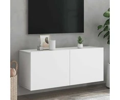 TV staliukas Prie sienos montuojama TV spintelė, baltos spalvos, 100x30x41cm