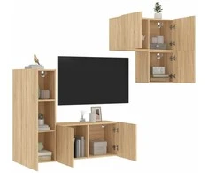 TV staliukas Sieninė TV sekcija, 4 dalių, ąžuolo spalvos, apdirbta mediena