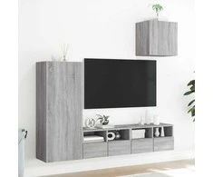 TV staliukas Sieninė TV sekcija, 4 dalių, pilka ąžuolo, apdirbta mediena