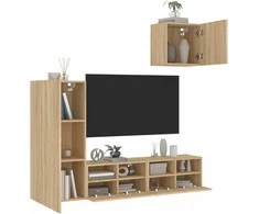 TV staliukas Sieninė TV sekcija, 4 dalių, ąžuolo spalvos, apdirbta mediena