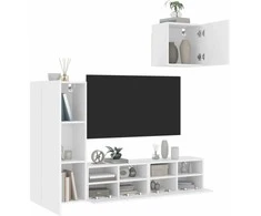TV staliukas Sieninė TV sekcija, 4 dalių, baltos spalvos, apdirbta mediena