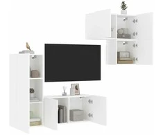 TV staliukas Sieninė TV sekcija, 4 dalių, baltos spalvos, apdirbta mediena