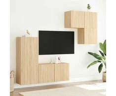 TV staliukas Sieninė TV sekcija, 4 dalių, ąžuolo spalvos, apdirbta mediena