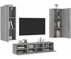 TV staliukas Sieninė TV sekcija, 5 dalių, pilka ąžuolo, apdirbta mediena