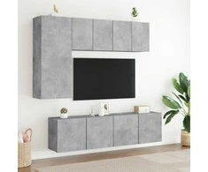 TV staliukas Sieninė TV sekcija, 5 dalių, betono pilka, apdirbta mediena