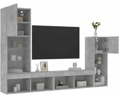 TV staliukas Sieninė TV sekcija su LED, 4 dalių, betono, apdirbta mediena