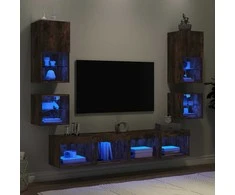 TV staliukas Sieninė TV sekcija su LED, 8 dalių, dūminio ąžuolo, mediena