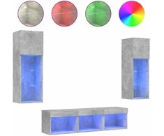 TV staliukas Sieninė TV sekcija su LED, 5 dalių, betono, apdirbta mediena