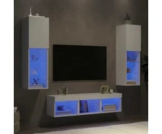 TV staliukas Sieninė TV sekcija su LED, 5 dalių, balta, apdirbta mediena