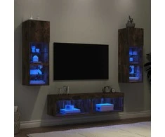 TV staliukas Sieninė TV sekcija su LED, 6 dalių, dūminio ąžuolo, mediena