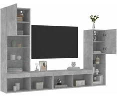 TV staliukas Sieninė TV sekcija su LED, 4 dalių, betono, apdirbta mediena